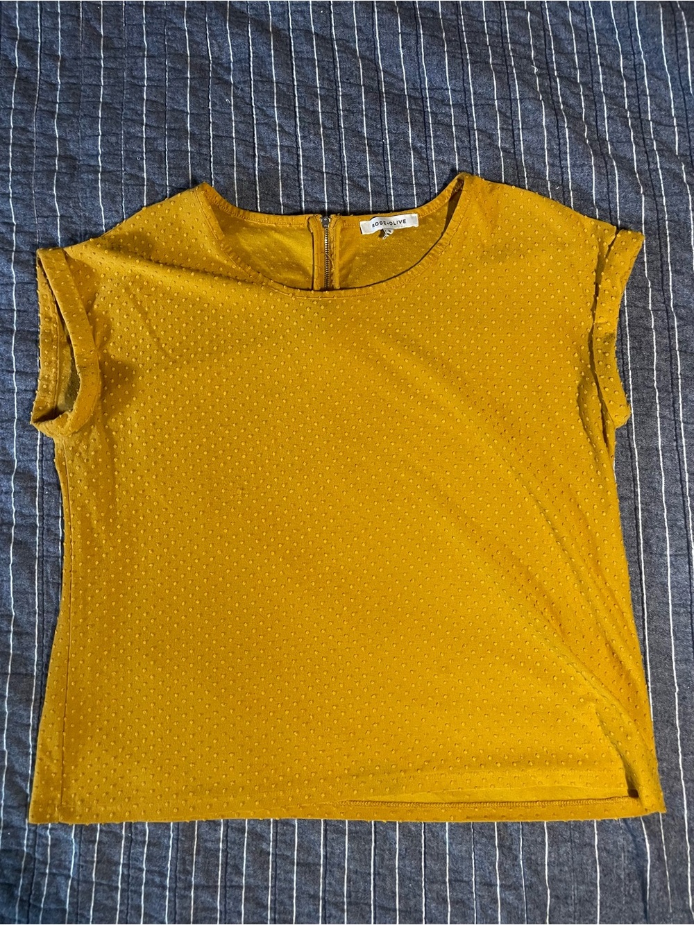 Rose & Olive: Swiss dot, mustard, boxy, cap-sleeve blouse